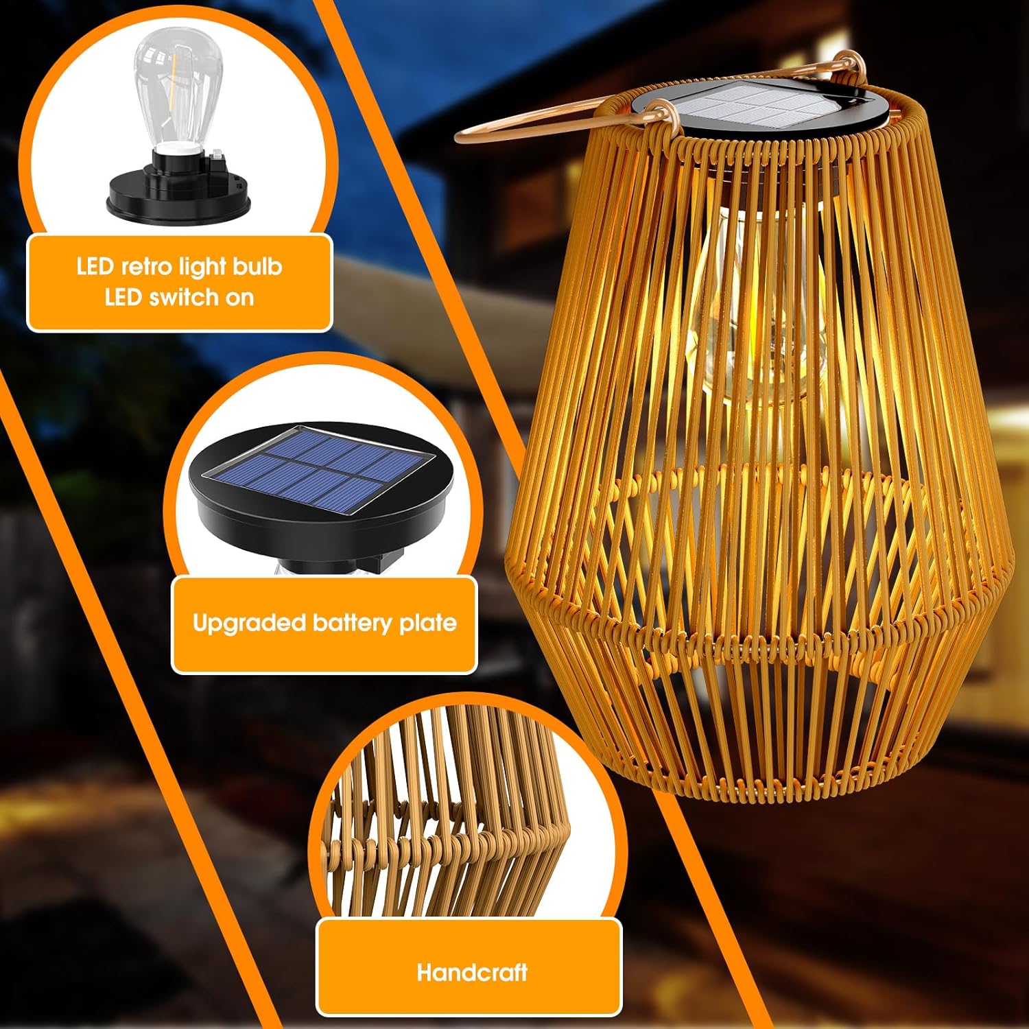 Solar Lanterns Outdoor, KagoLing Solar Hanging Lantern Lights Decorative Christmas Light for Garden Patio Courtyard Lawn-2 Pack, HANDLAN-02 - Image 2