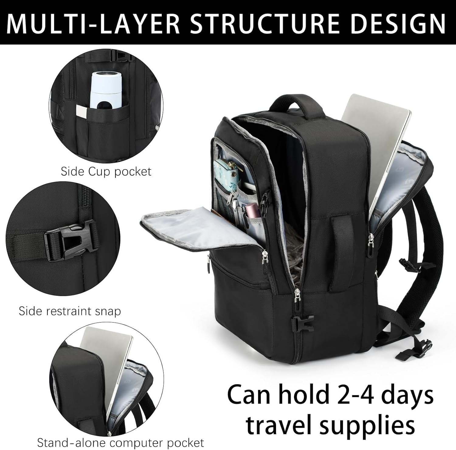Travel Laptop Backpack, Extra Large Backpacks, Flight Approved Daypack, Business Bag Fit 17.3 inch Laptop for Men Women (Black) - Image 4