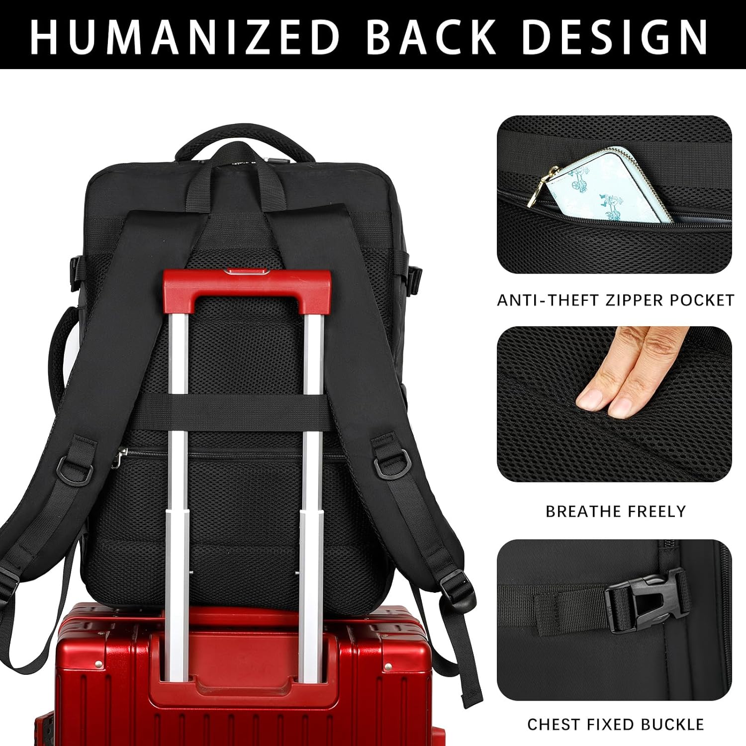 Travel Laptop Backpack, Extra Large Backpacks, Flight Approved Daypack, Business Bag Fit 17.3 inch Laptop for Men Women (Black) - Image 6