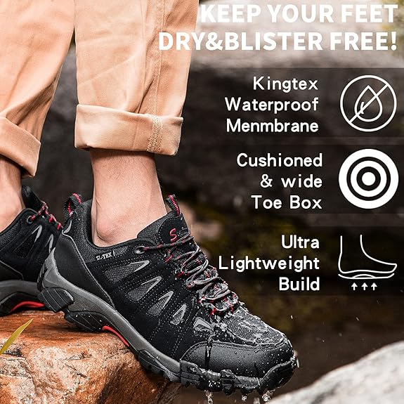 SHULOOK Men's Waterproof Hiking Shoes Lightweight Anti Slip Outdoor Ankle Boots Breathable Hike Trekking Trails Shoe - Image 2